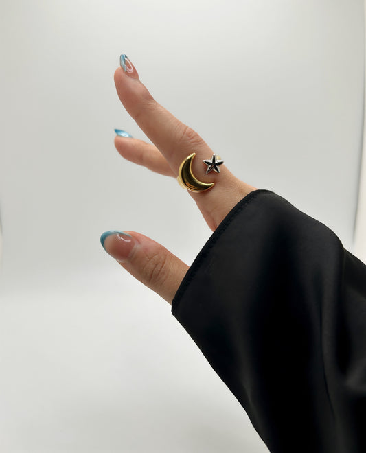 Adjustable Moon & Star Ring